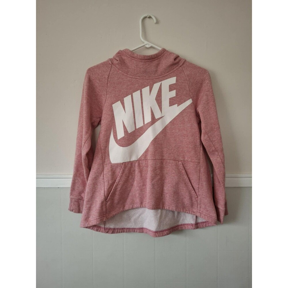 Nike Hoodie Sweatshirt Youth Girls Medium Pink White Big Logo Hi Low Hem